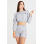 Lastikli Crop Sweatshirt ve Şort Takımı
