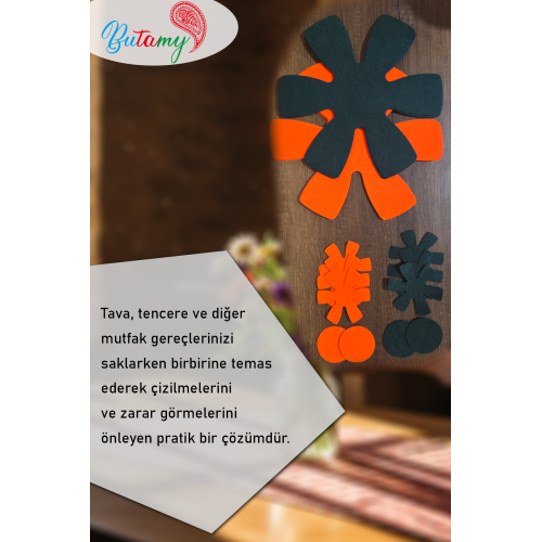 2 Renkli Tencere, Tava ve Borcam Koruyucu Keçe 6 Adet Set 25x25 CM